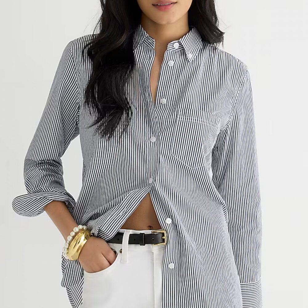 J Crew Striped Button Down - Women's, 14 Tall